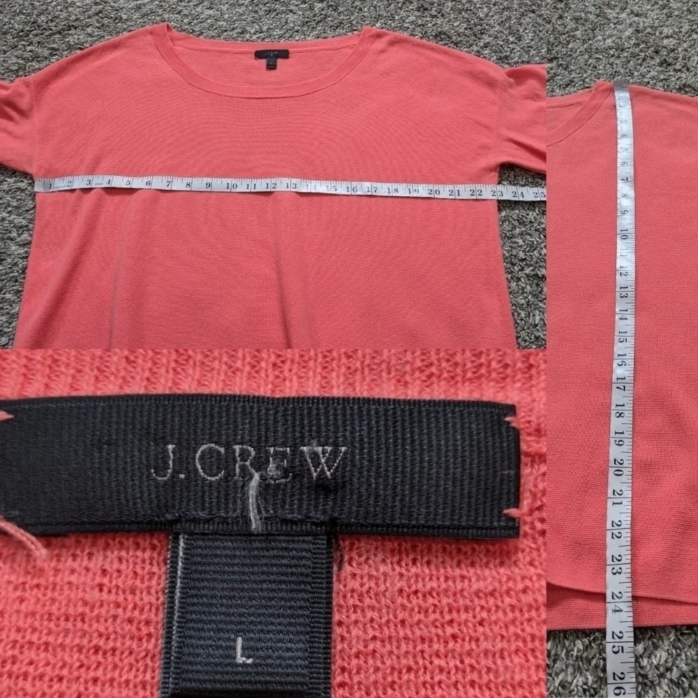J Crew salmon bell sleeve 100% cotton 1/2 sleeve sweater L